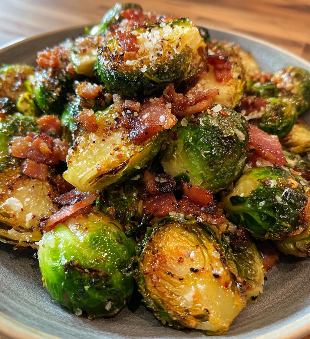 air fryer brussels sprouts with bacon or olive oil - detail 1