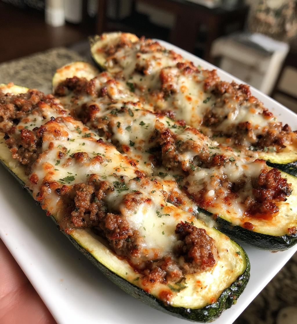 air fryer zucchini boats stuffed with cheese meat - detail 1