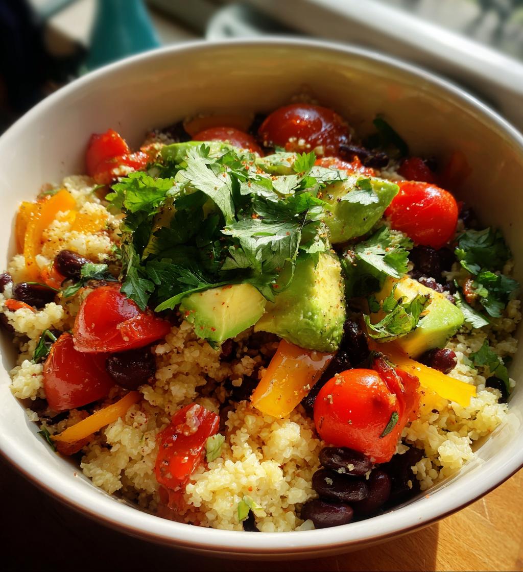 healthy air fryer cauliflower rice bowls - detail 1