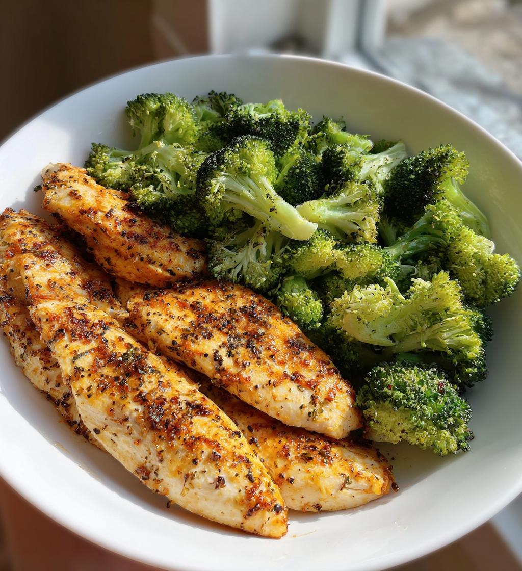 healthy air fryer chicken fillet with broccoli - detail 1