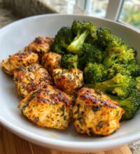 healthy air fryer chicken fillet with broccoli