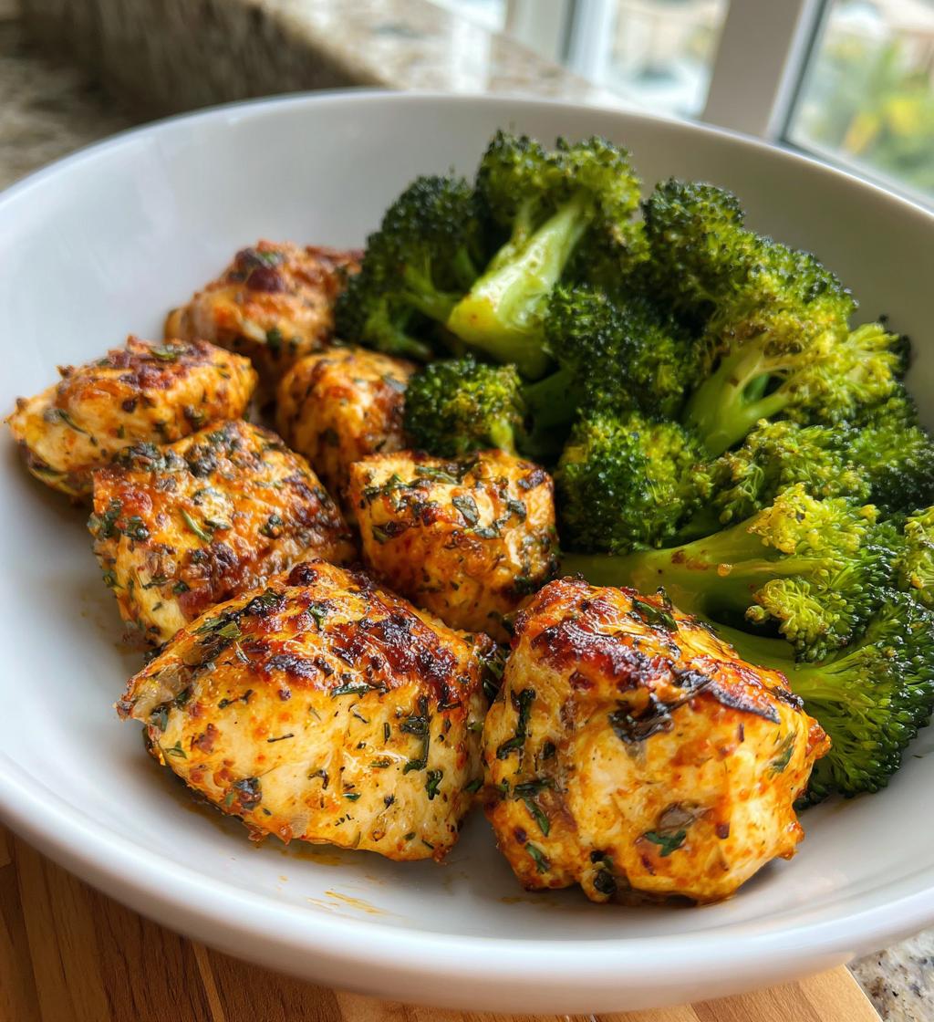 healthy air fryer chicken fillet with broccoli