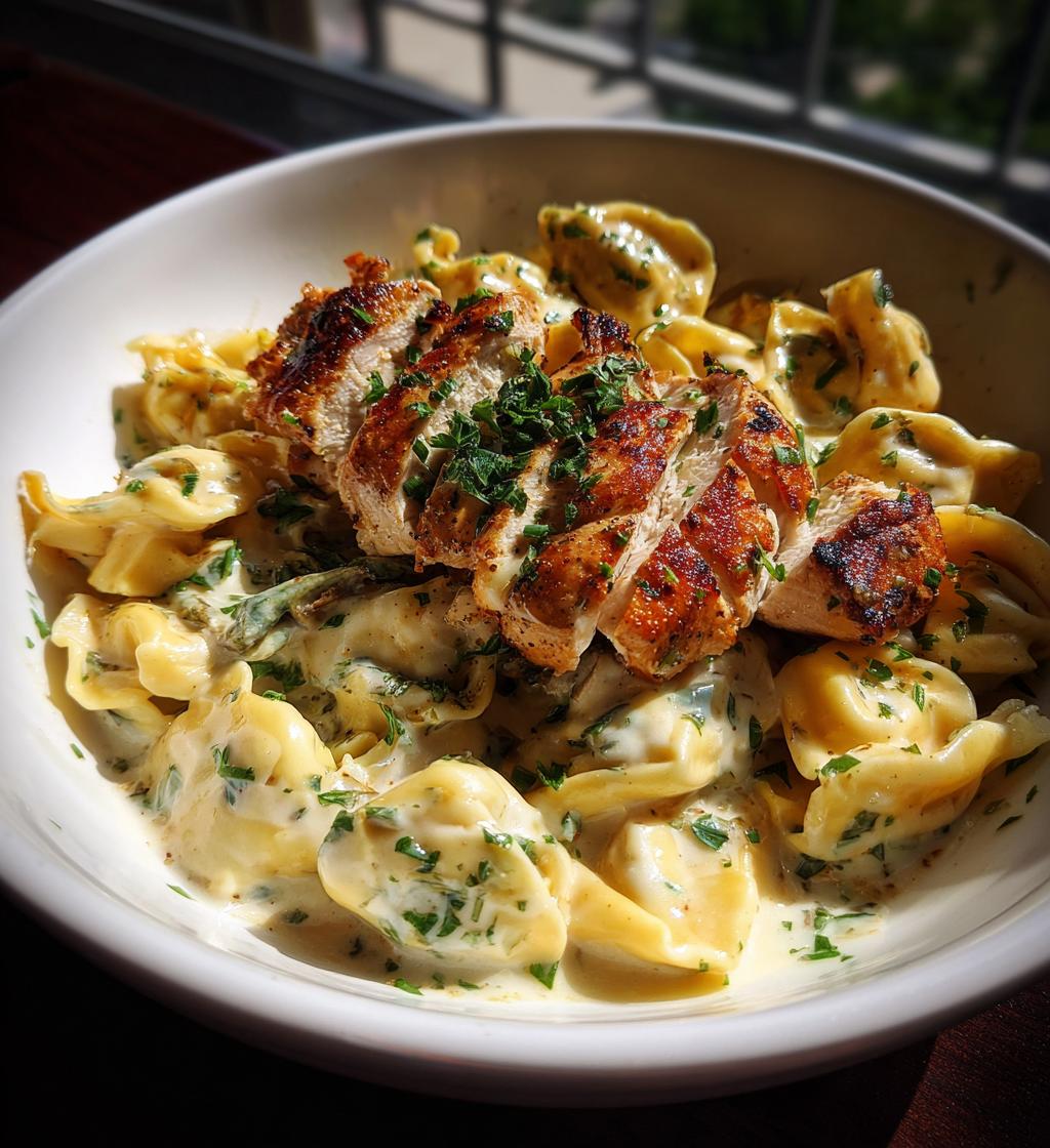 asiago tortelloni alfredo with grilled chicken - detail 1