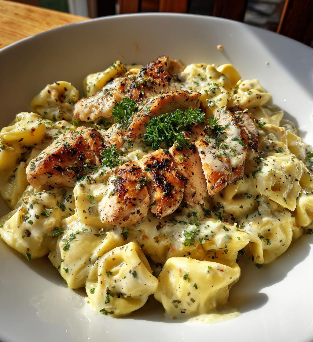 asiago tortelloni alfredo with grilled chicken