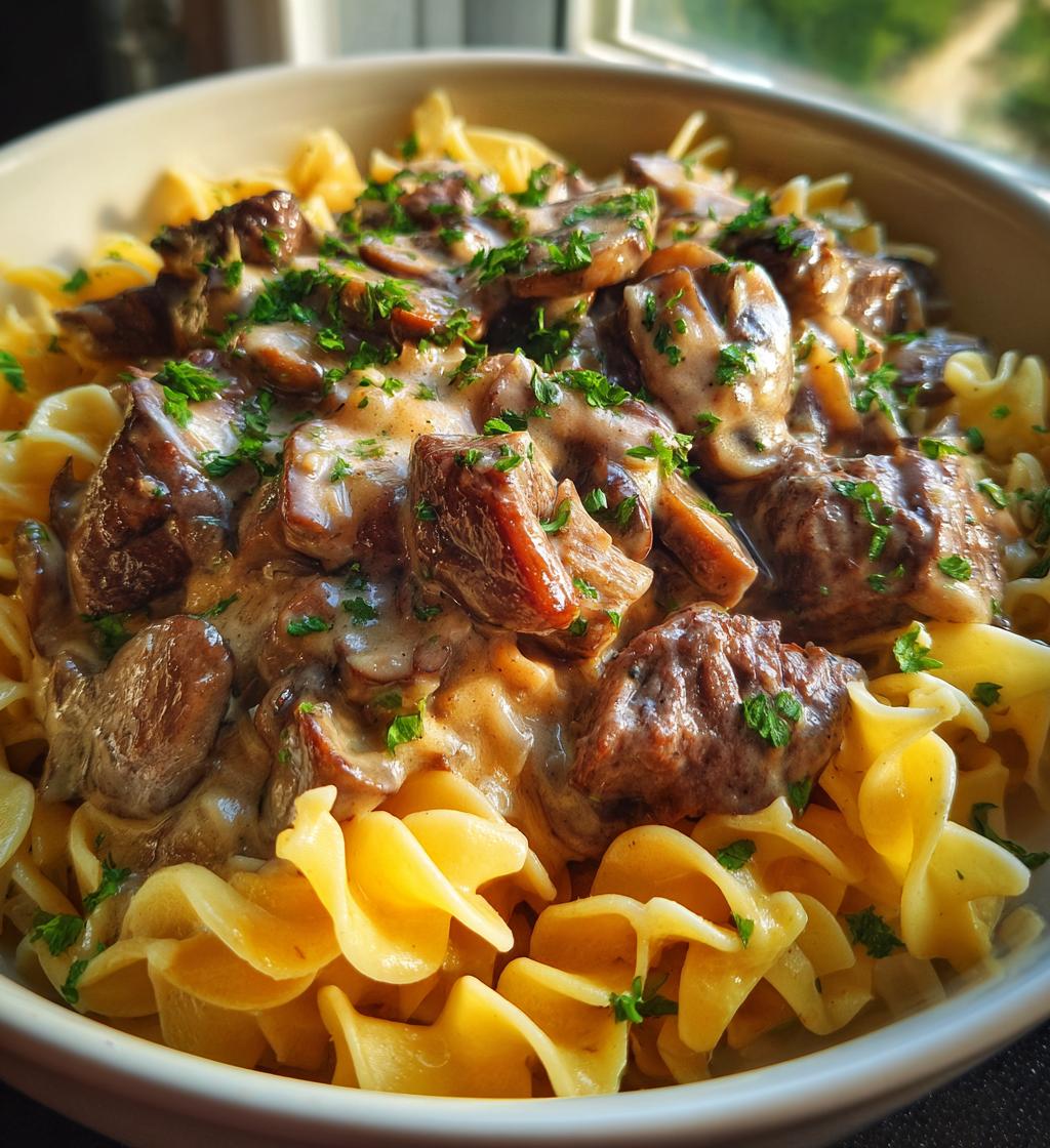 beef stroganoff creamy mushroom sauce egg noodles - detail 1