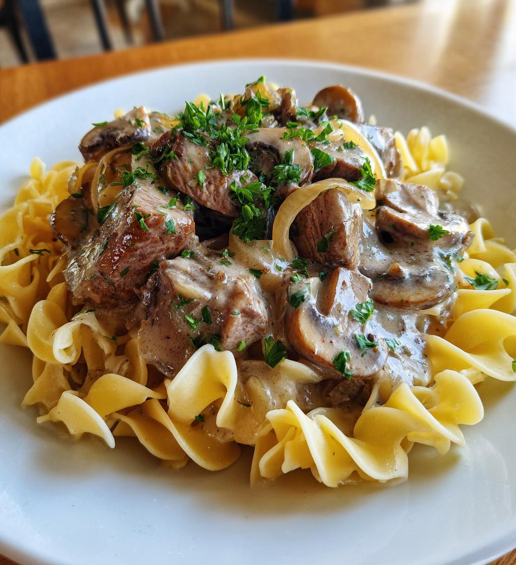 beef stroganoff creamy mushroom sauce egg noodles