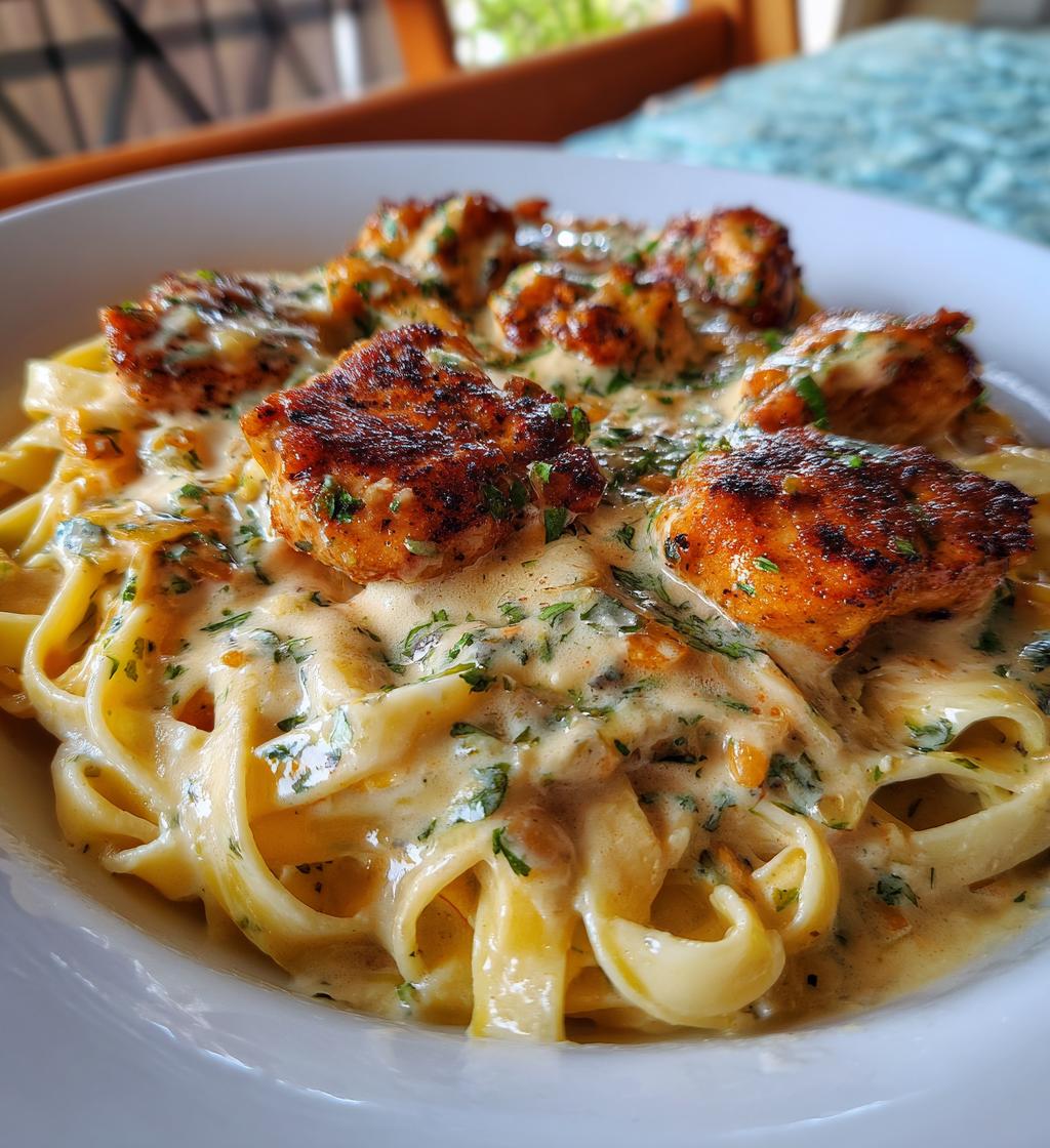 cajun chicken bites with creamy garlic herb alfredo twists - detail 1