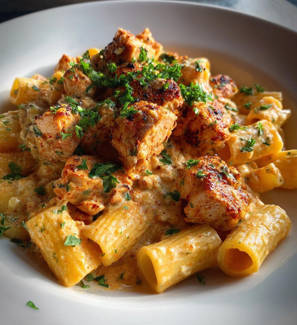 cajun chicken bites with creamy rigatoni - detail 1
