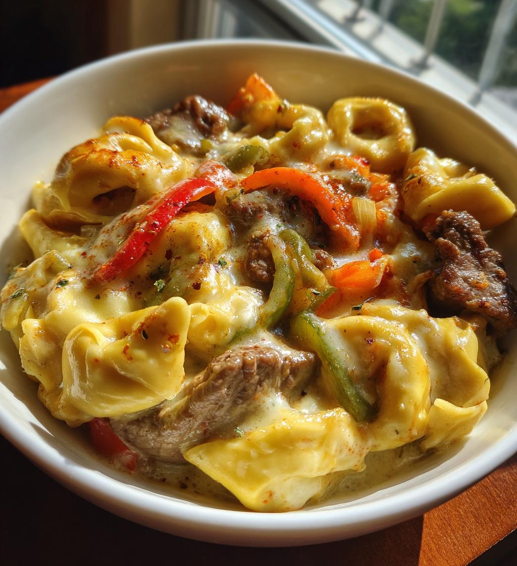 cheesesteak tortellini in rich provolone sauce - detail 1