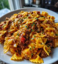 cheesy bowtie pasta with ground beef