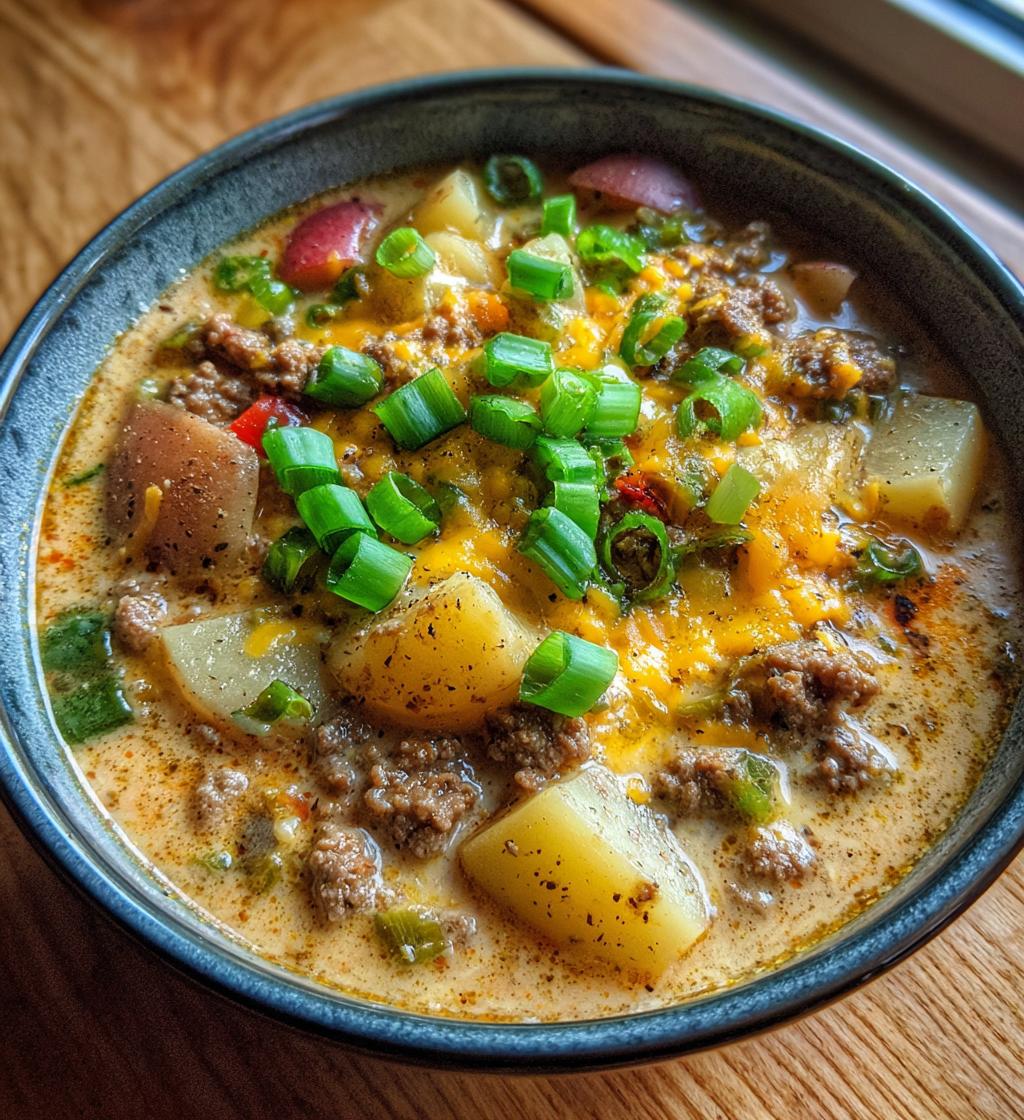 cheesy hamburger potato soup - detail 1
