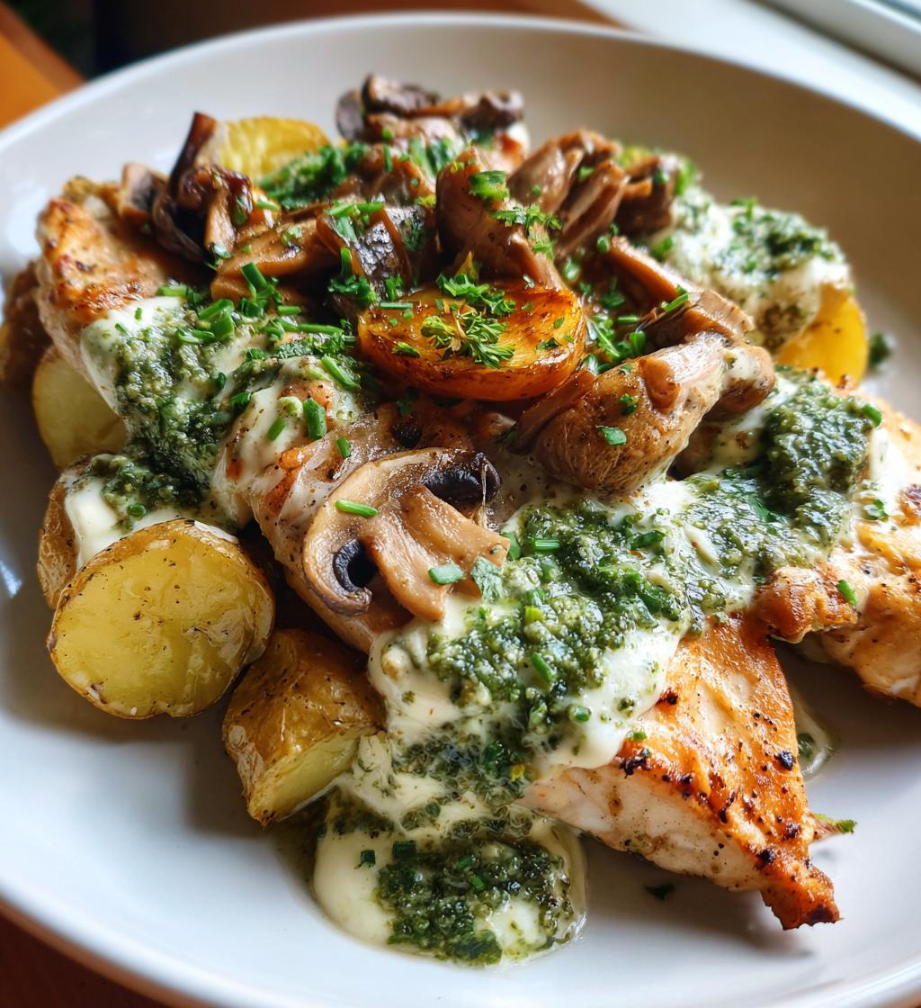 chestnut garlic greek chicken alfredo with sage potatoes mushroom basil pesto