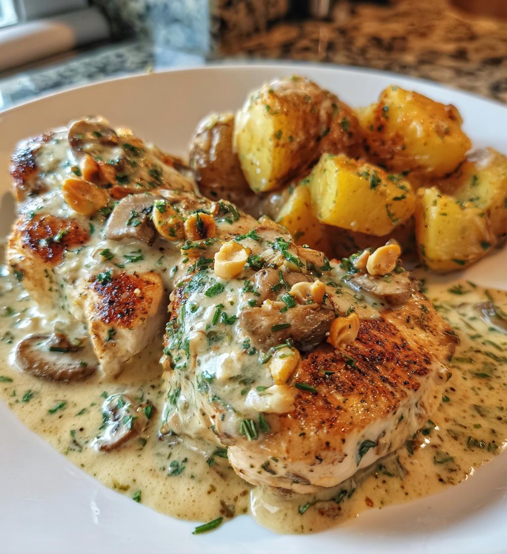chestnut garlic greek chicken alfredo with sage potatoes mushroom pesto cream