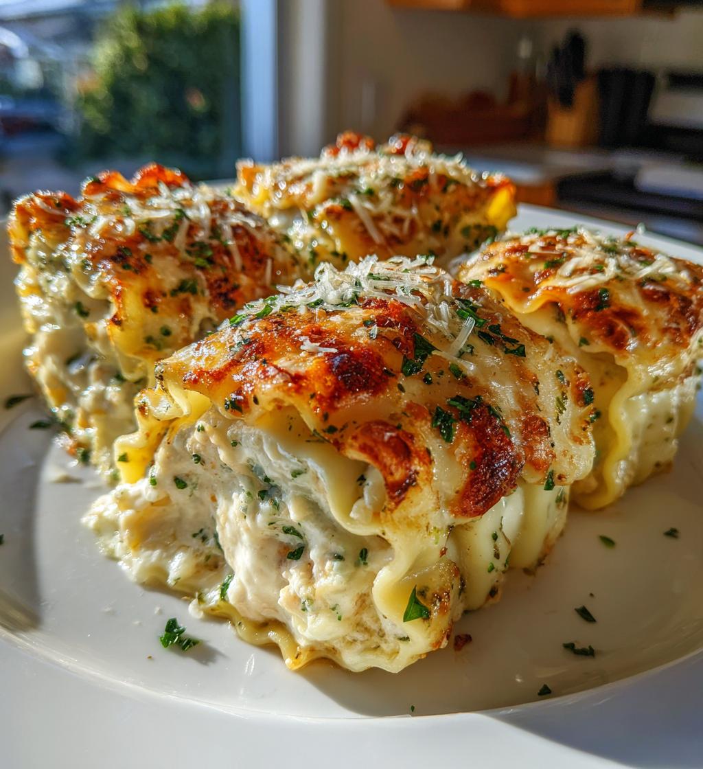 chicken alfredo lasagna rolls