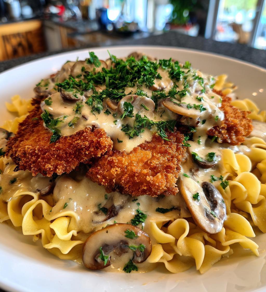 chicken cutlets mushroom cream sauce buttered noodles - detail 1