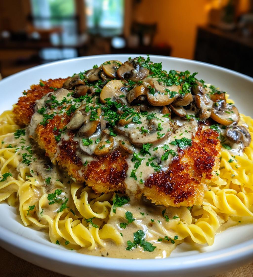 chicken cutlets mushroom cream sauce buttered noodles