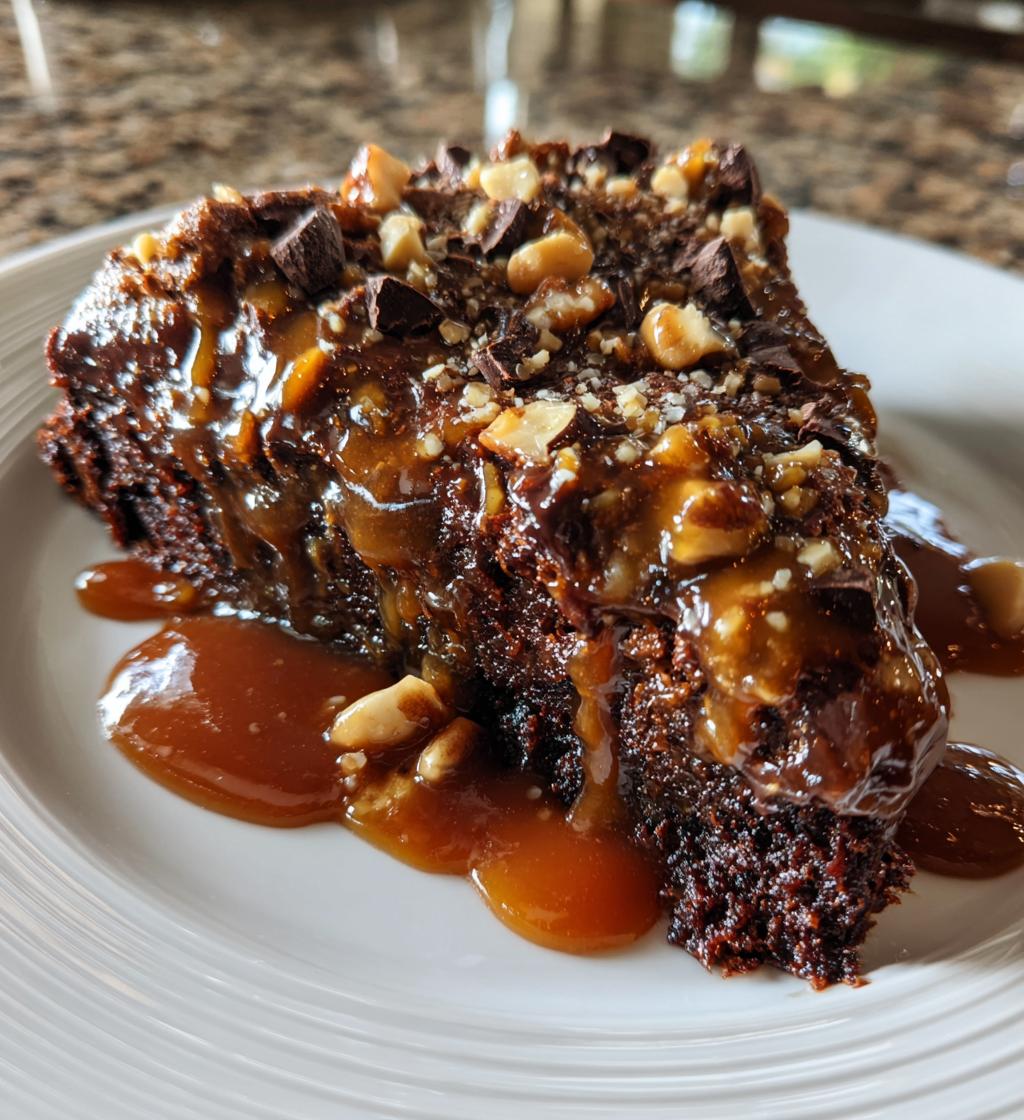 chocolate caramel dump cake - detail 1