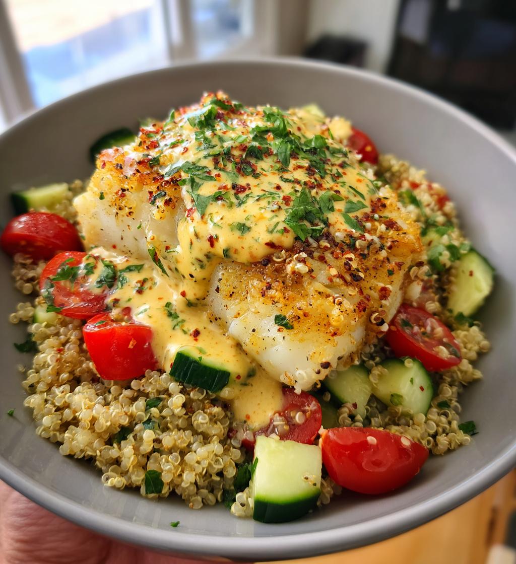 cod fillet garlic lemon butter sauce quinoa salad