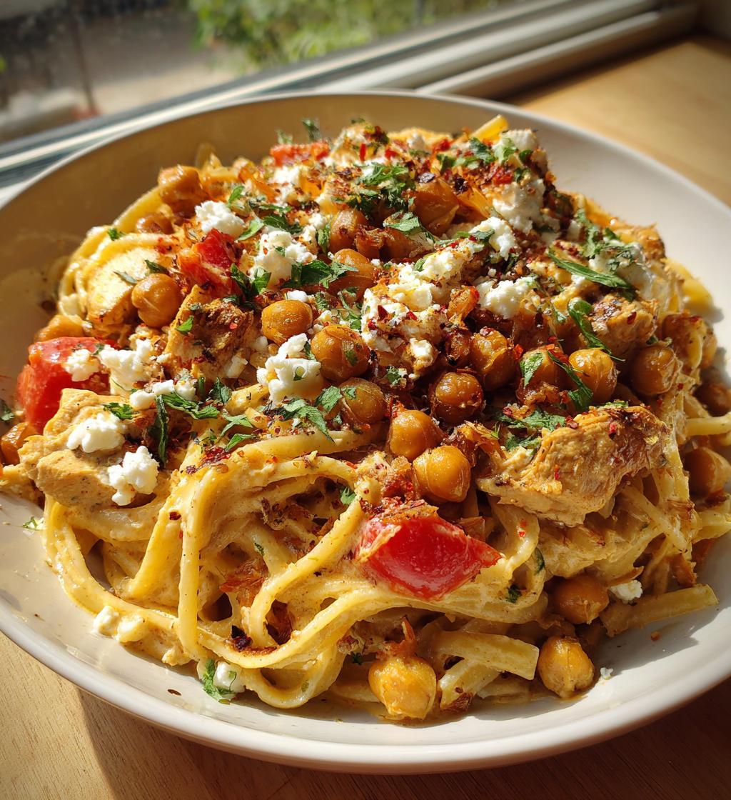 creamy cajun chicken pasta with whipped roasted garlic feta crispy chickpeas - detail 1