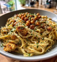 creamy cajun chicken pasta with whipped roasted garlic feta crispy chickpeas