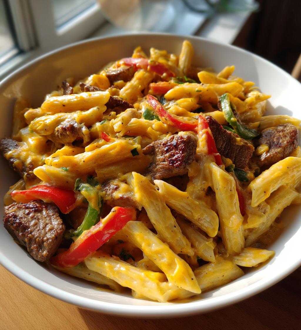 creamy cajun steak cheddar penne skillet - detail 1