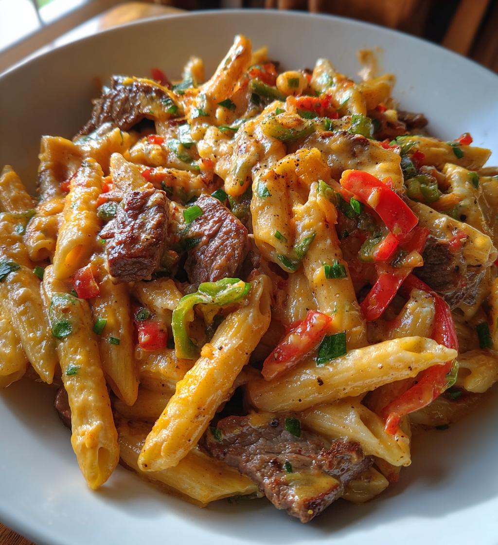 creamy cajun steak cheddar penne skillet