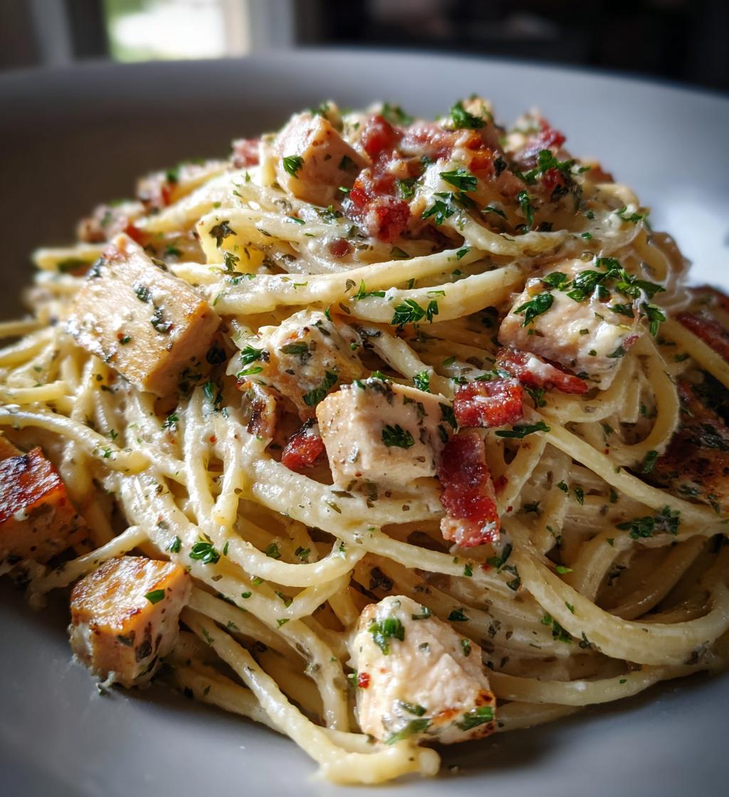 creamy chicken carbonara pasta recipe - detail 1