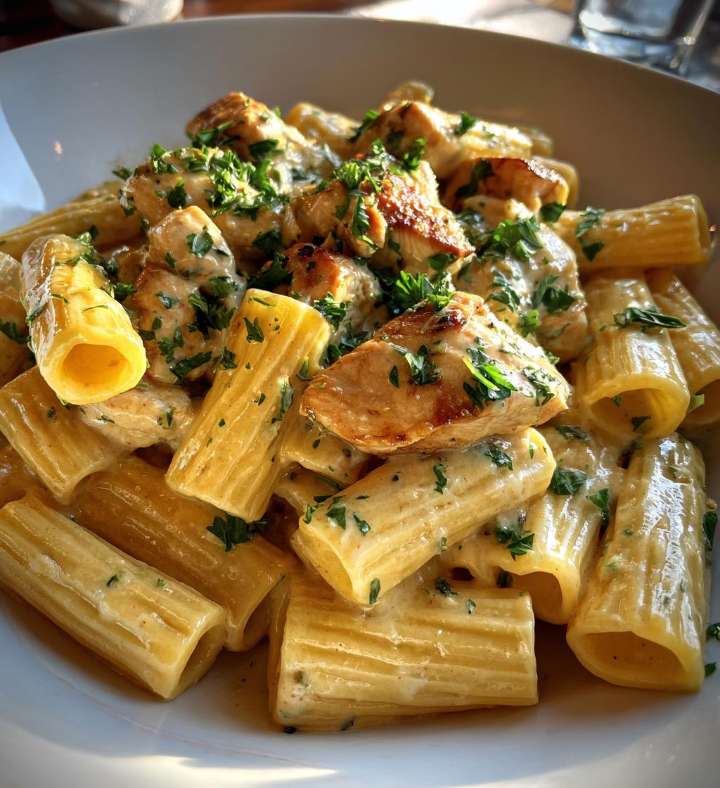 creamy garlic butter chicken rigatoni easy homemade recipe