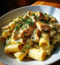 creamy garlic butter chicken rigatoni recipe