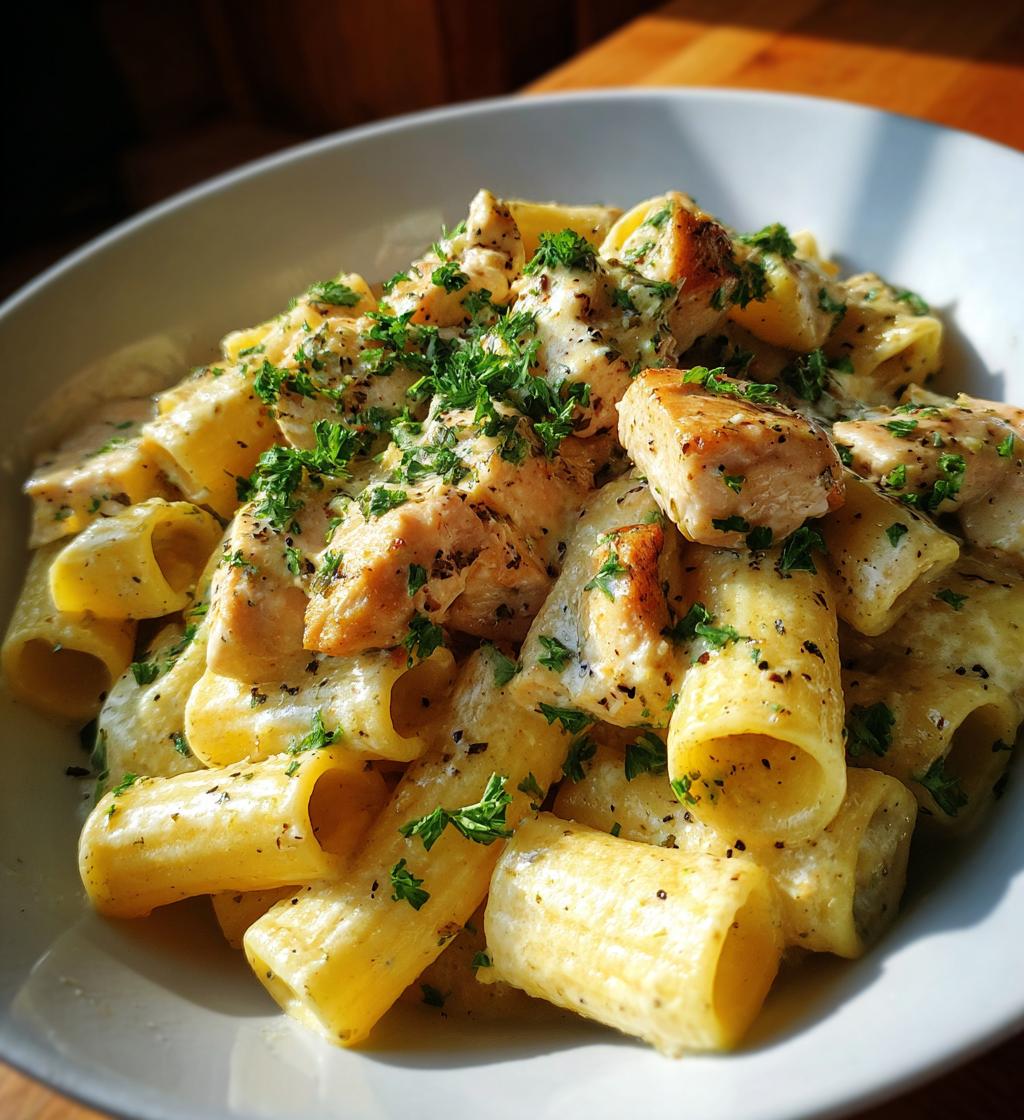 creamy garlic butter chicken rigatoni recipe