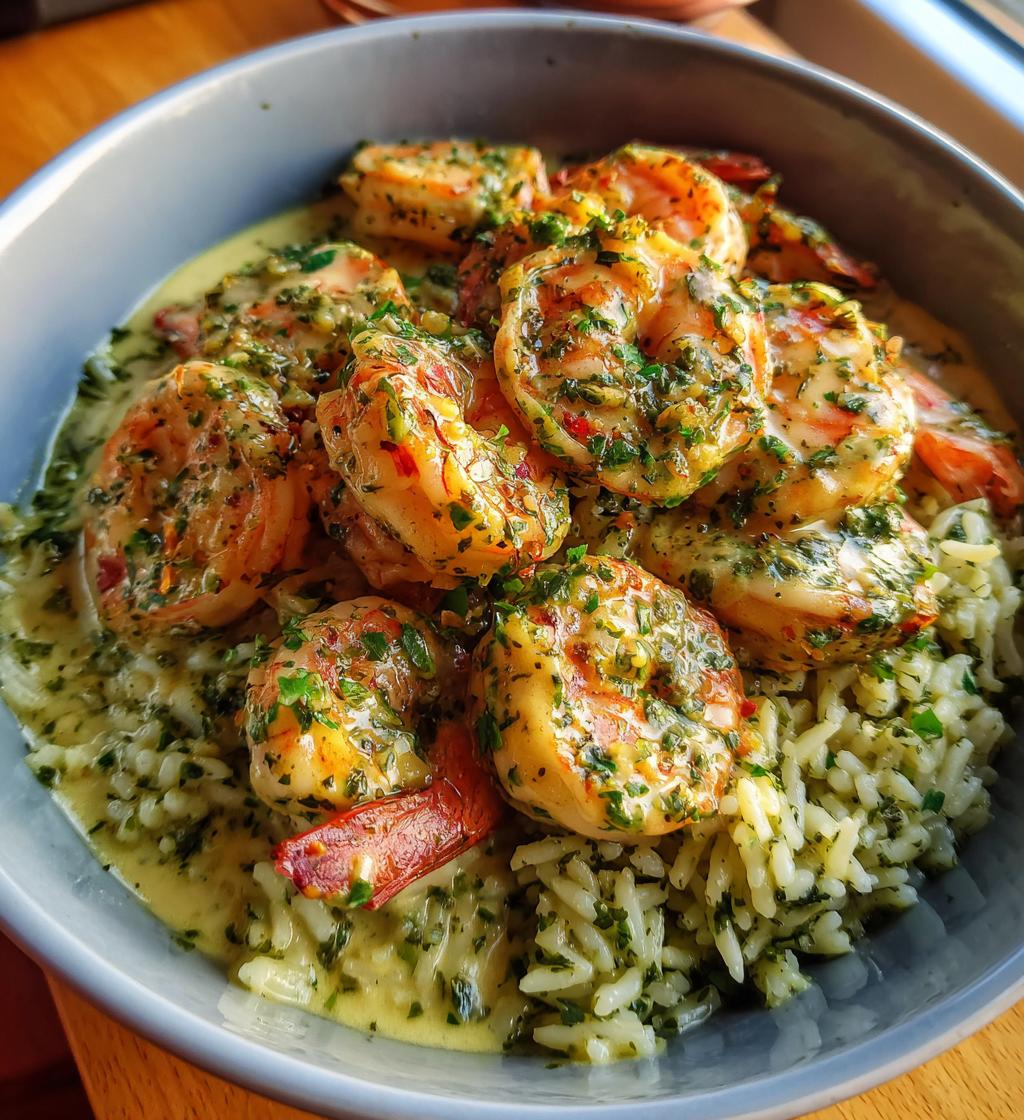 creamy garlic butter shrimp bowl with herb rice - detail 1