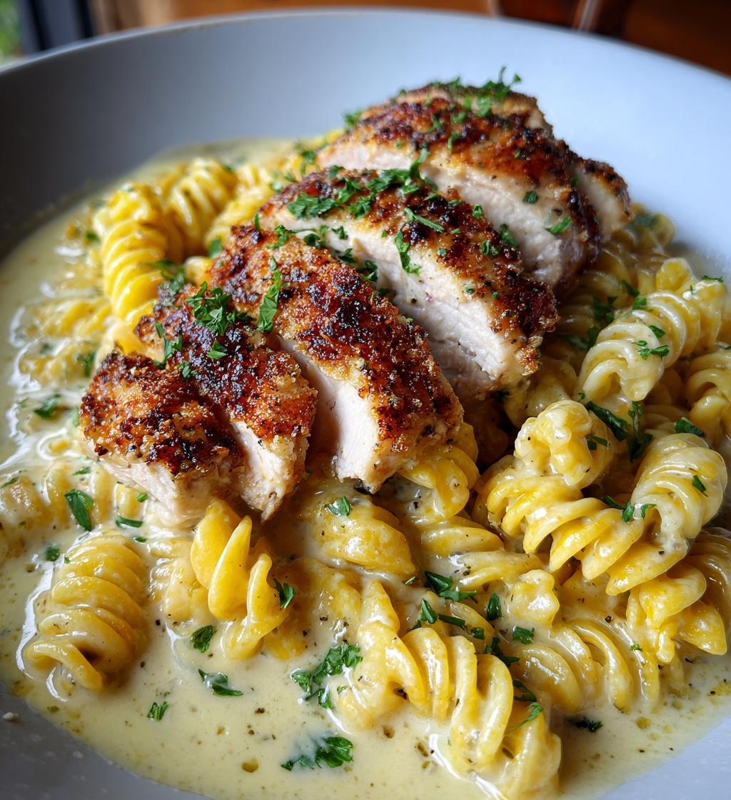 creamy garlic parmesan chicken and cheesy twisted pasta recipe - detail 1