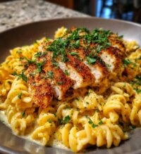 creamy garlic parmesan chicken and cheesy twisted pasta recipe