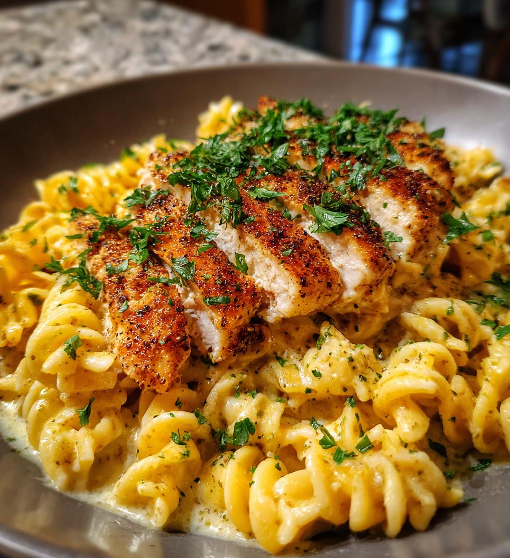 creamy garlic parmesan chicken and cheesy twisted pasta recipe