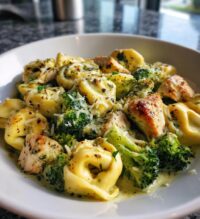 creamy garlic parmesan tortellini with chicken and broccoli