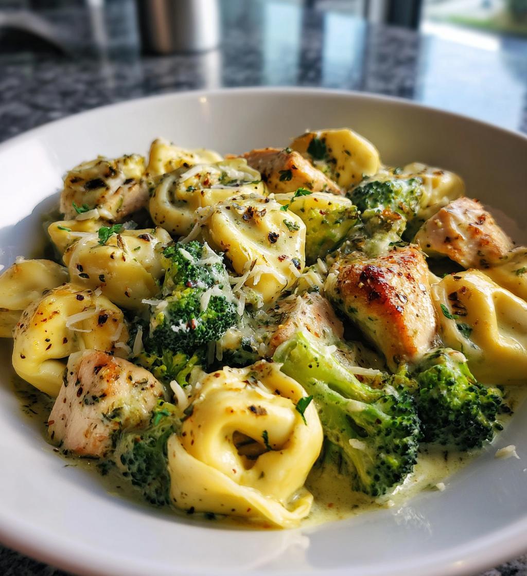 creamy garlic parmesan tortellini with chicken and broccoli