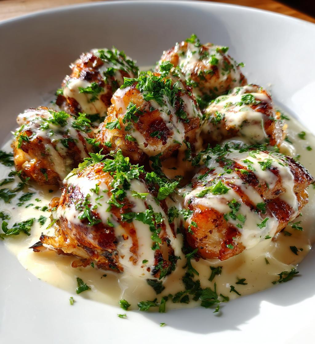 creamy garlic sauce with grilled chicken bites - detail 1