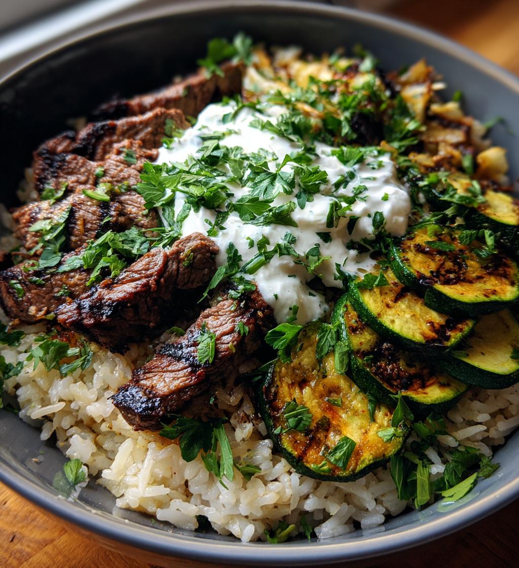 creamy grilled steak bowl recipe with zucchini - detail 1