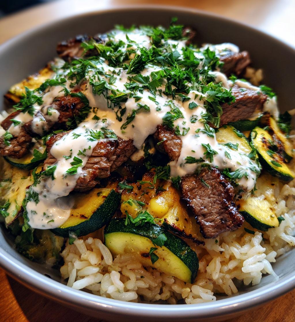 creamy grilled steak bowl recipe with zucchini