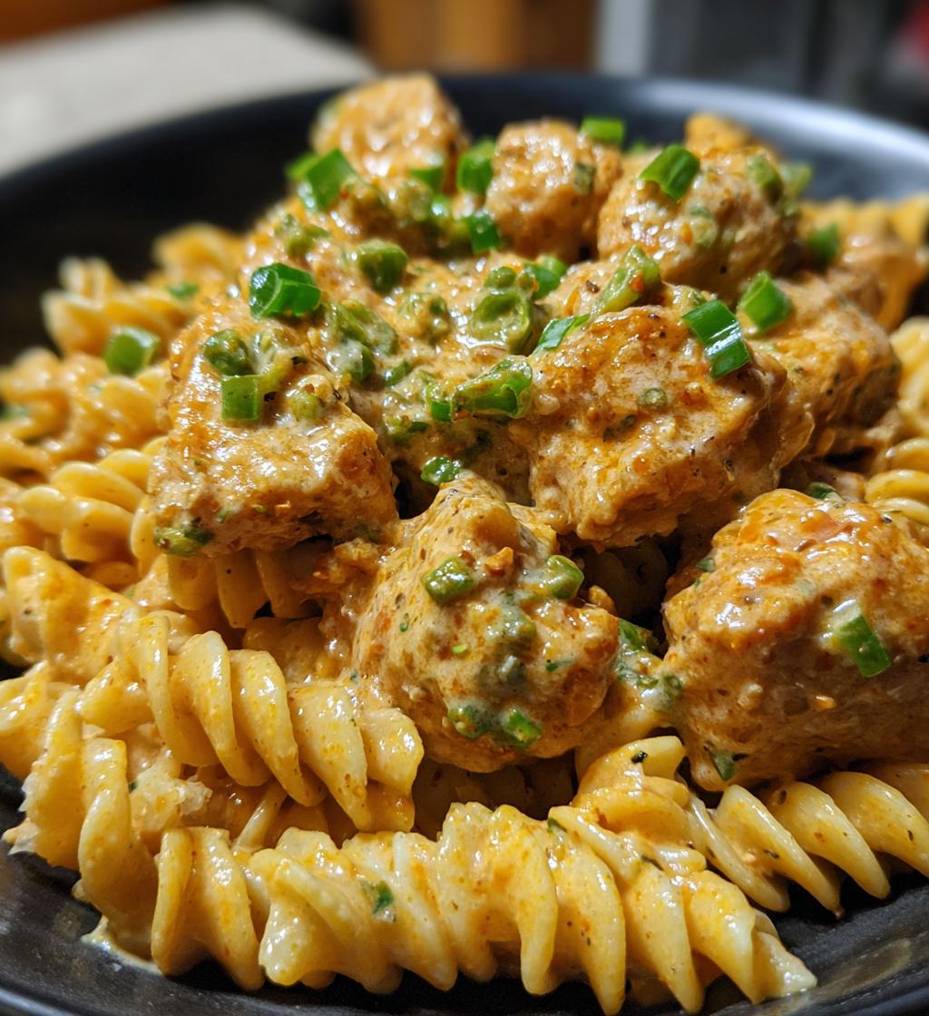 creamy jalapeno garlic chicken bites with twisted cheddar cajun pasta