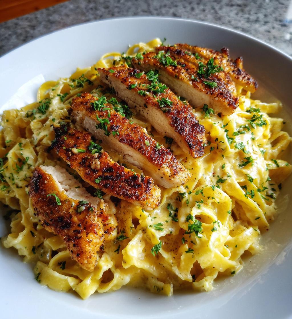 creamy parmesan pasta with sauteed garlic butter chicken - detail 1