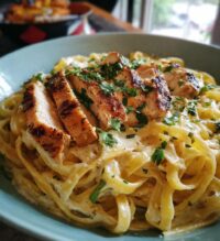 creamy parmesan pasta with sauteed garlic butter chicken