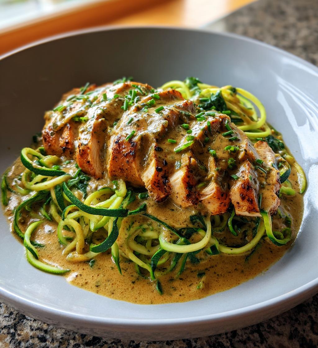 creamy pesto chicken breast zucchini noodles - detail 1