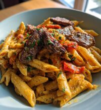 creamy spicy garlic butter steak and pasta recipe