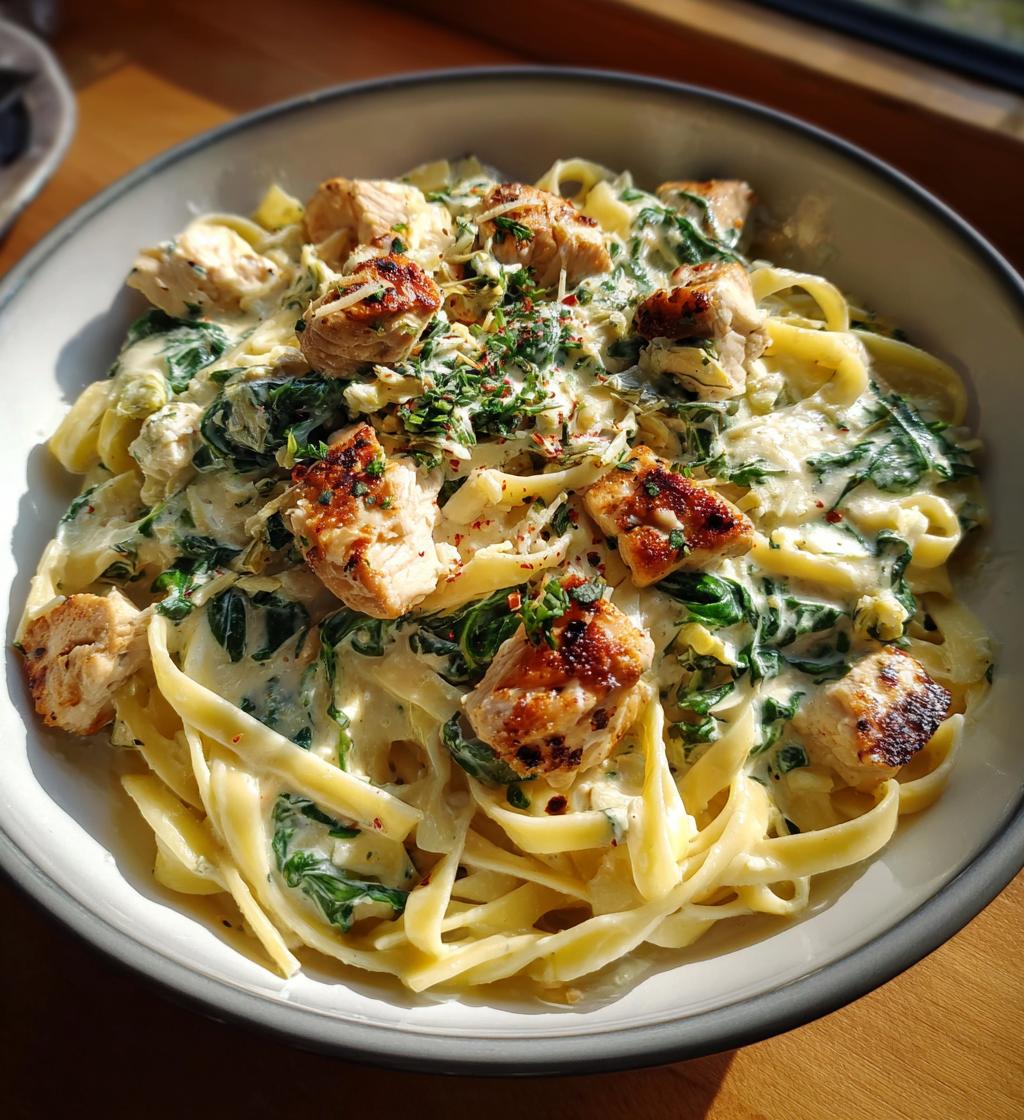 creamy spinach artichoke greek chicken alfredo recipe