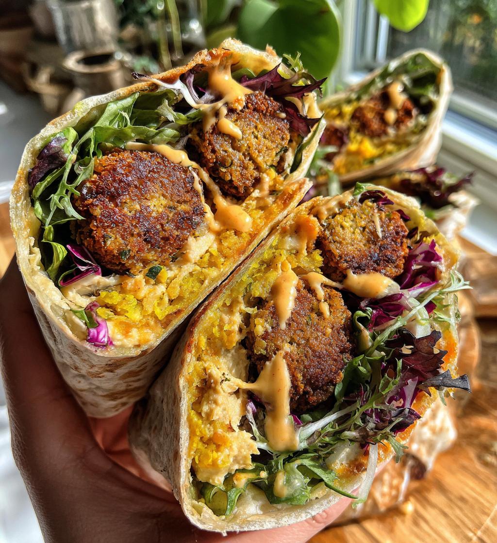 falafel wraps with hummus and tahini dressing