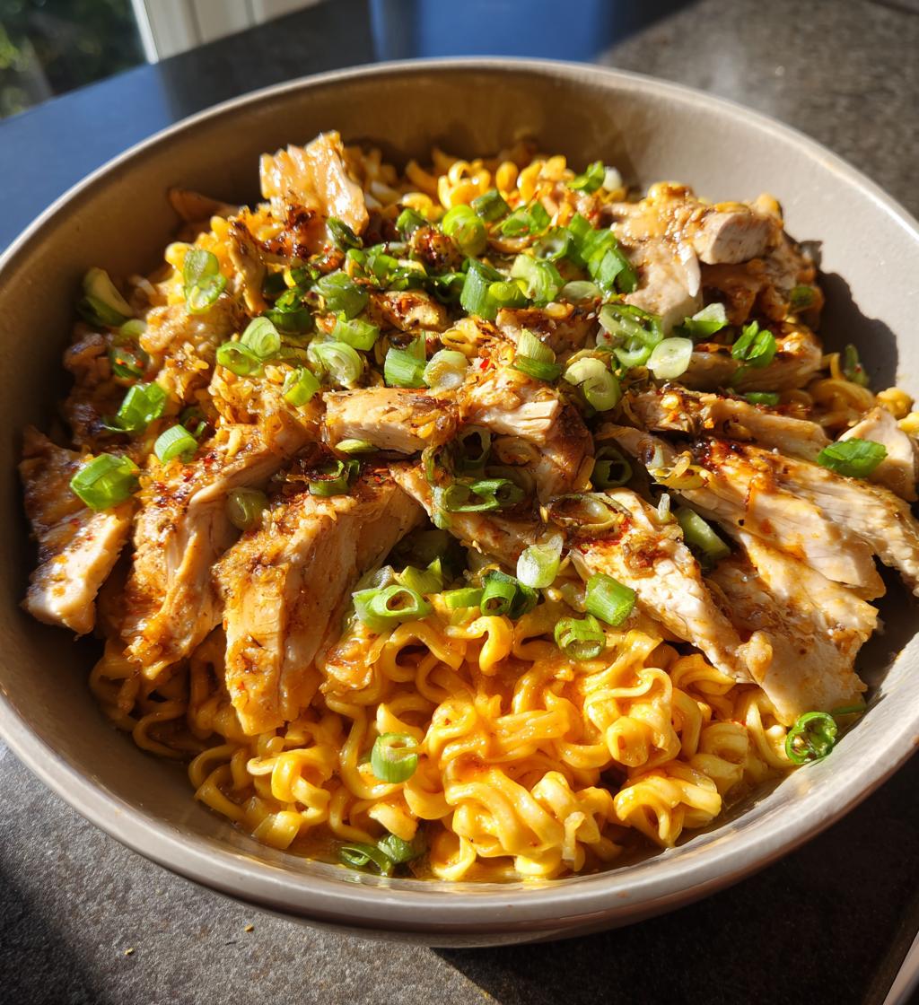 fiery chicken ramen with creamy garlic sauce recipe