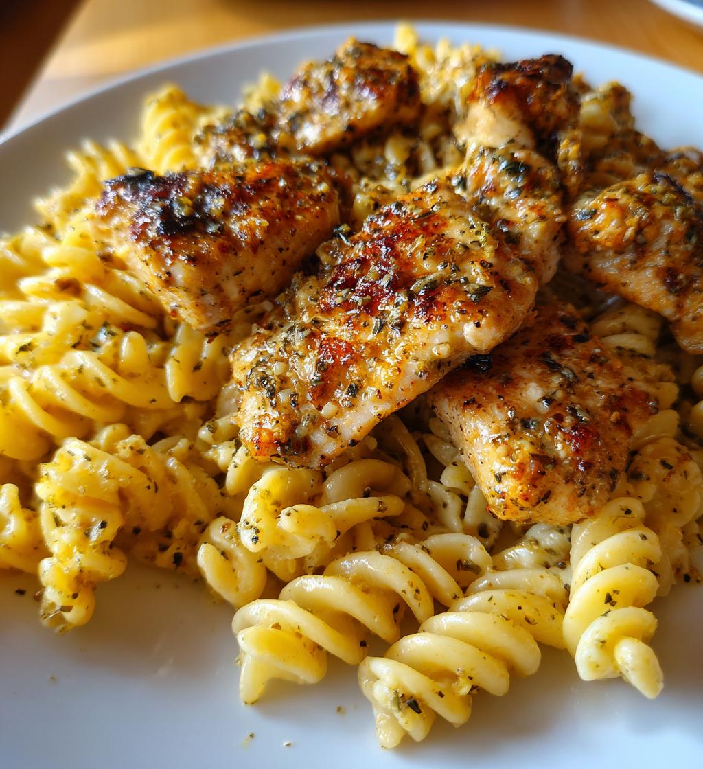 garlic parmesan chicken bites with creamy rotini - detail 1