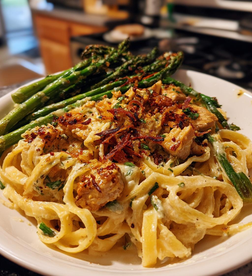 greek chili chicken alfredo recipe with smoked feta cream crispy parmesan asparagus - detail 1