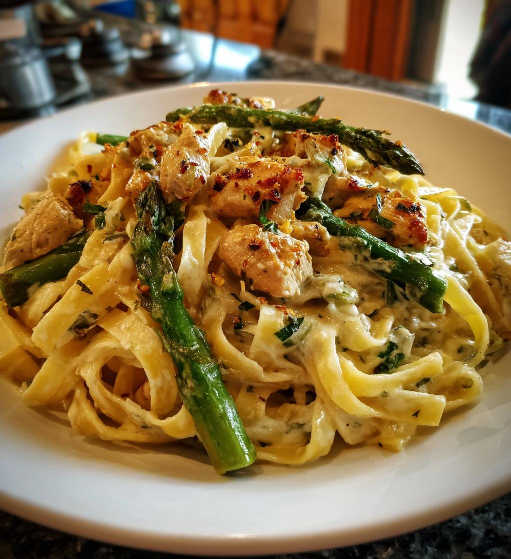 greek chili chicken alfredo recipe with smoked feta cream crispy parmesan asparagus
